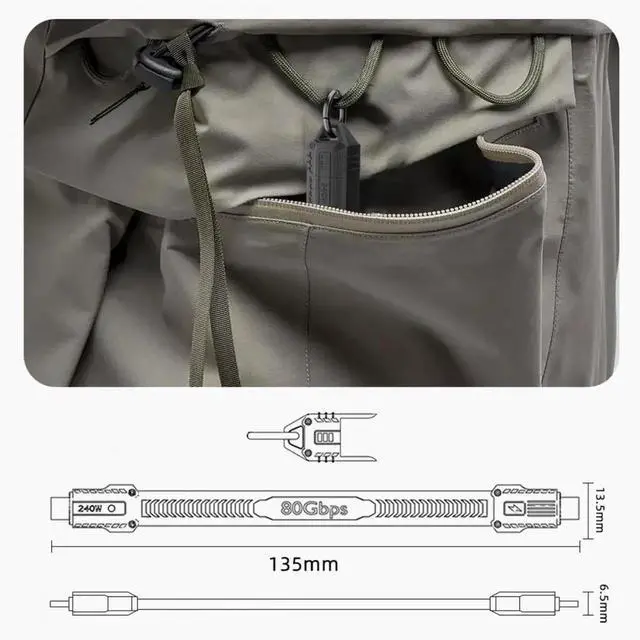 Alt view image 6 of 7 - Cable USB5.0 80Gbps Flat Slim FPC Cable 240W 16K@30hz 8K 60Hz 5K Lanyard Strap Chain Compatible with 40Gbps USB4.0 Thunderbolt3/4/5 (Yellow Color)