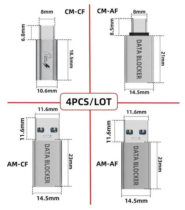 Alt view image 5 of 7 - Cable 4pcs/lot USB 3.1 Data Blocker Type-A Male Female to USB-C Male Female Elimination Data Protect Against Jui
