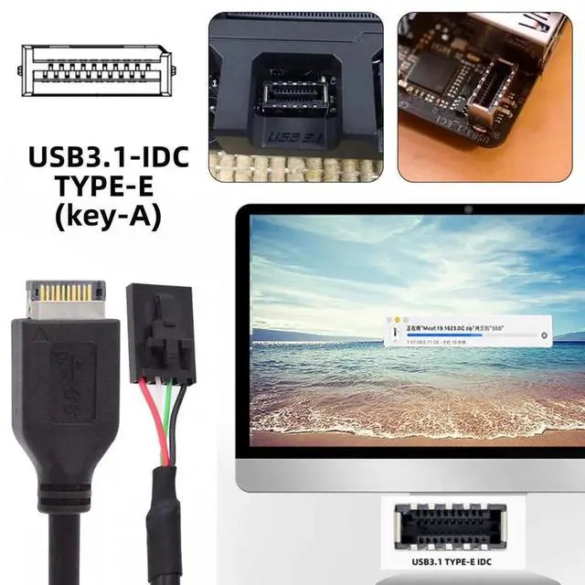 Alt view image 6 of 6 - USB 3.1 Front Panel Header Male Type-E Host to USB 2.0 Motherboard 4pin IDC Housing with Latch Device Cable 30cm