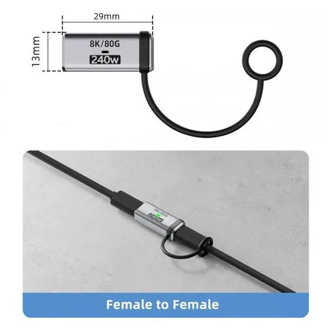 Alt view image 2 of 7 - Cable USB5.0 80Gbps Female to Female Extension Adapter with Lanyard Keychain 240W 16K 8K 5K Compatible with USB4.0 Thunderbolt3/4/5