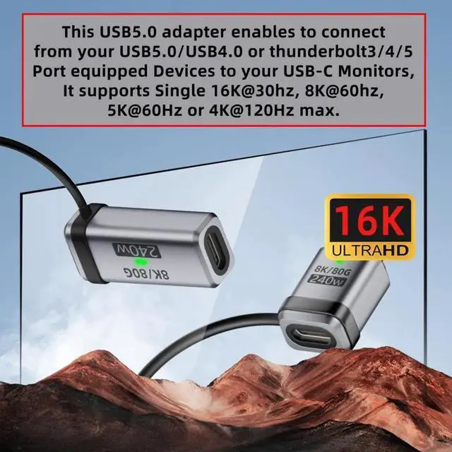 Alt view image 5 of 7 - Cable USB5.0 80Gbps Female to Female Extension Adapter with Lanyard Keychain 240W 16K 8K 5K Compatible with USB4.0 Thunderbolt3/4/5