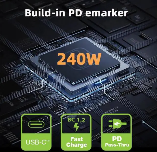 Alt view image 3 of 7 - 240W Type-C Smart LED Display USB4 Male to Female Extension Adapter USB4.0 40Gbps Current Voltage Monitoring Tester Detector