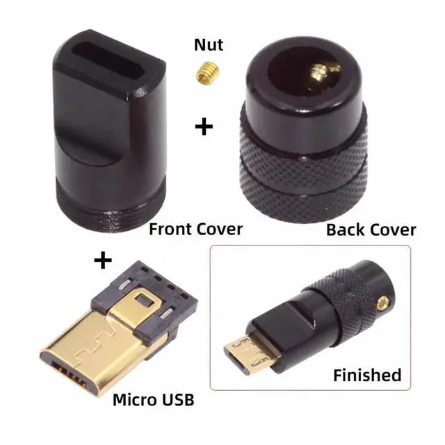Alt view image 5 of 7 - Micro USB2.0 5Pin Male Plug Connector Solder Type with Aluminum Alloy Shell Black Customization for 4.0mm~6.0mm Cable