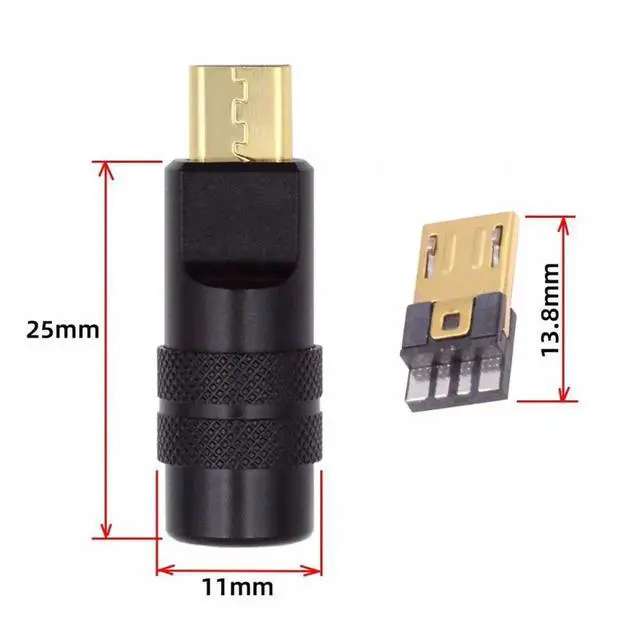 Alt view image 7 of 7 - Micro USB2.0 5Pin Male Plug Connector Solder Type with Aluminum Alloy Shell Black Customization for 4.0mm~6.0mm Cable