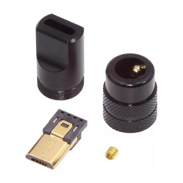 Main image of Micro USB2.0 5Pin Male Plug Connector Solder Type with Aluminum Alloy Shell Black Customization for 4.0mm~6.0mm Cable