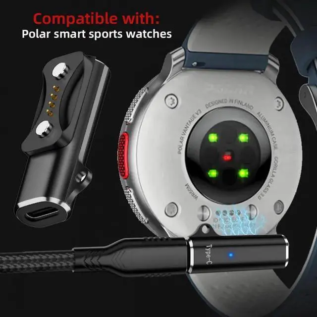 Alt view image 4 of 7 - 2pcs/lot Magnetic Smart Watch Charging Adapter USB Type-C to 2-Pin Compatible with Polar Vantage V3 M3 Pacer Pro IGNITE3 Grit X2