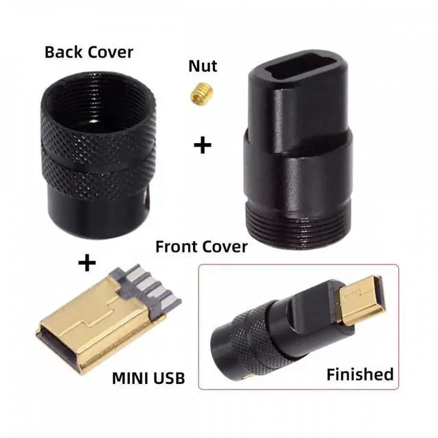 Alt view image 7 of 7 - Mini USB2.0 5Pin Male Plug Connector Solder Type with Aluminum Alloy Shell Black Customization for 4.0mm~6.0mm Cable