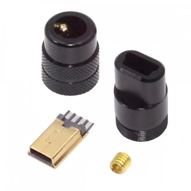 Main image of Mini USB2.0 5Pin Male Plug Connector Solder Type with Aluminum Alloy Shell Black Customization for 4.0mm~6.0mm Cable