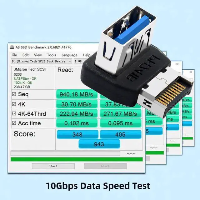 Alt view image 6 of 7 - USB 3.1 Front Panel Header Male Type-E to Type-A USB3.0 Female Data Adapter Down Angled 90 Degree for Motherboard