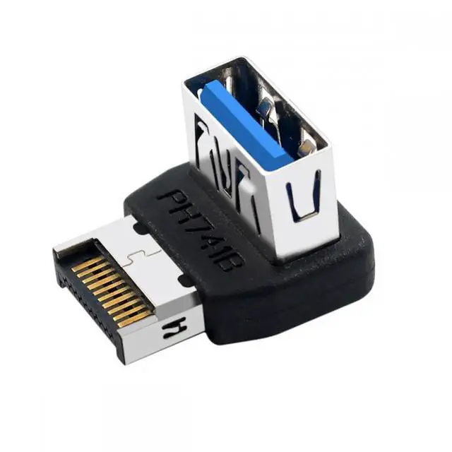 Main image of USB 3.1 Front Panel Header Male Type-E to Type-A USB3.0 Female Data Adapter Down Angled 90 Degree for Motherboard