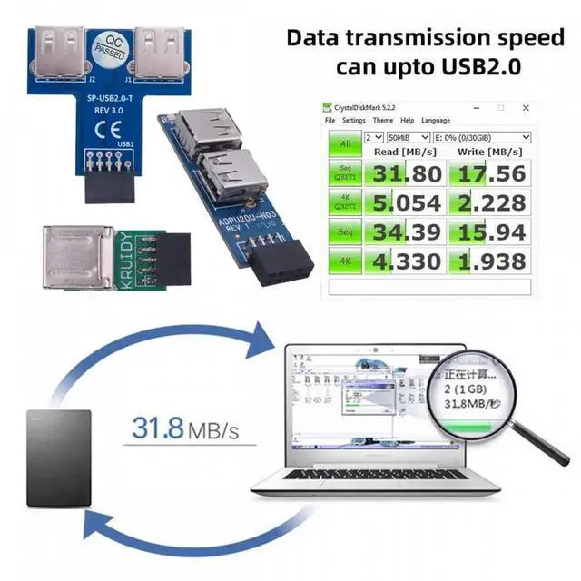 Alt view image 6 of 7 - 3pcs/set 9Pin USB2.0 Motherboard Front Panel Header Female to Dual USB Female Adapter Vertical Horizontal Type