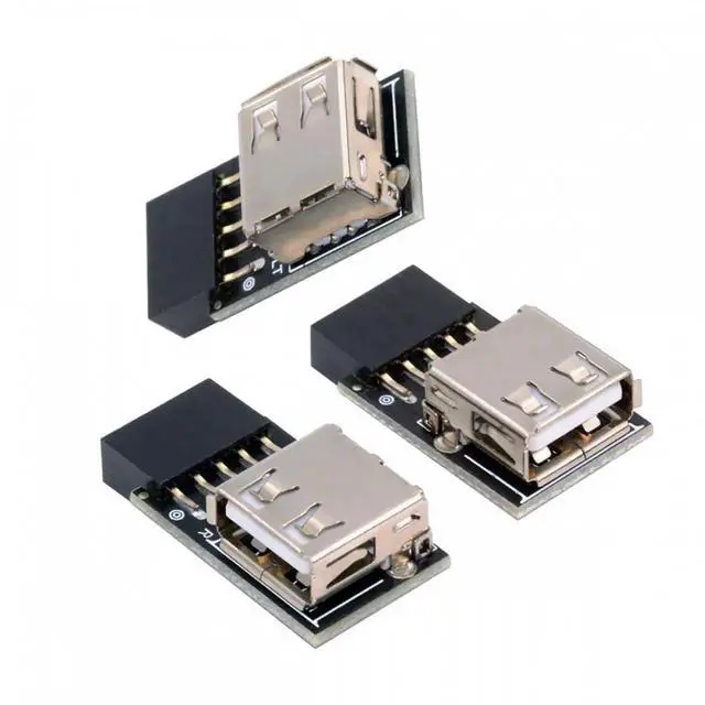 Main image of 3pcs/set 9Pin/10Pin Motherboard Front Panel Header Female to Single USB 2.0 Female Adapter Vertical Angled Type 90 Degree