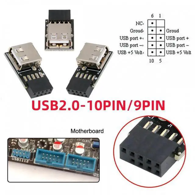 Alt view image 7 of 7 - 3pcs/set 9Pin/10Pin Motherboard Front Panel Header Female to Single USB 2.0 Female Adapter Vertical Angled Type 90 Degree