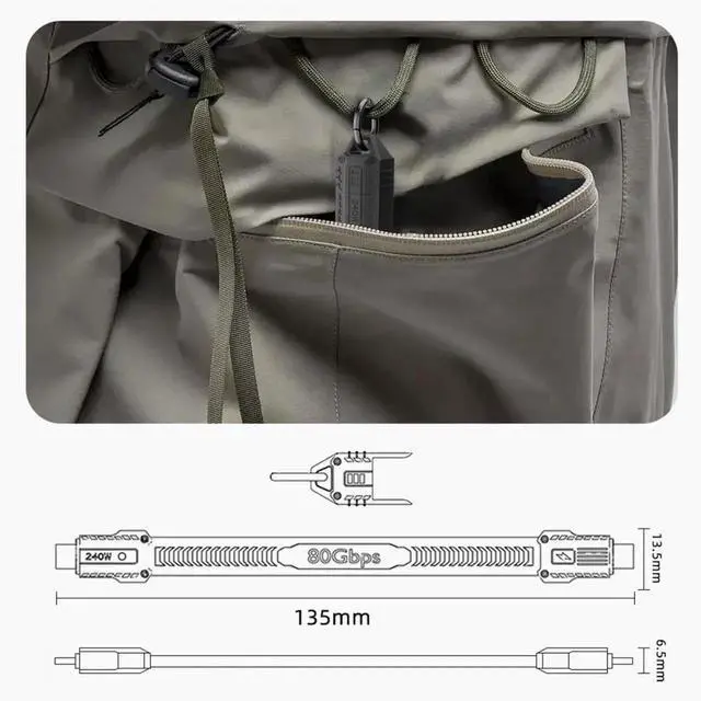 Alt view image 4 of 6 - USB5.0 80Gbps Flat Slim FPC Cable 240W 16K@30hz 8K 60Hz 5K Lanyard Strap Chain Compatible with 40Gbps USB4.0 Thunderbolt3/4/5 (White Color)