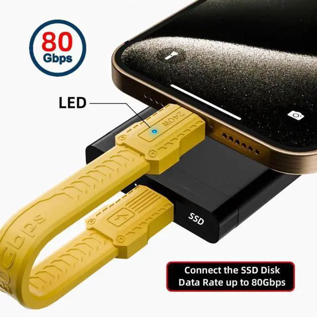 Alt view image 2 of 6 - USB5.0 80Gbps Flat Slim FPC Cable 240W 16K@30hz 8K 60Hz 5K Lanyard Strap Chain Compatible with 40Gbps USB4.0 Thunderbolt3/4/5 (White Color)