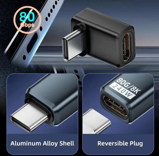 Alt view image 6 of 7 - USB5.0 80Gbps Male to Female Extension Adapter Down Up Angled with 240W 16K 8K 5K Compatible with USB4.0 Thunderbolt3/4/5