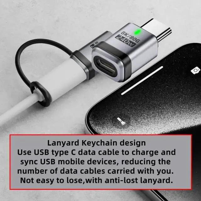 Alt view image 3 of 7 - 90 Degree USB5.0 80Gbps Male to Female Straight Extension Adapter with Lanyard Keychain 240W 16K 8K 5K Compatible with USB4.0 Thunderbolt3/4/5