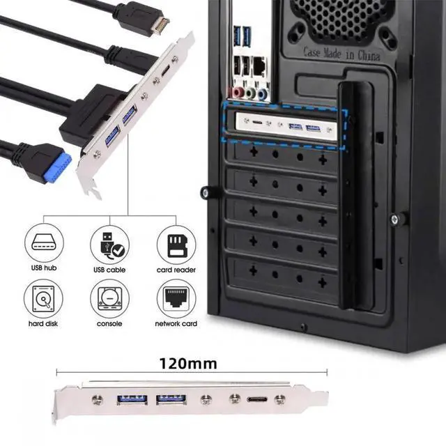 Alt view image 4 of 7 - 10Gbps USB3.0 Motherboard 19/20Pin & Type-E to USB-C Type-C & USB 3.0 Dual Ports Female PCI-E Back Panel 5Gbps Cable