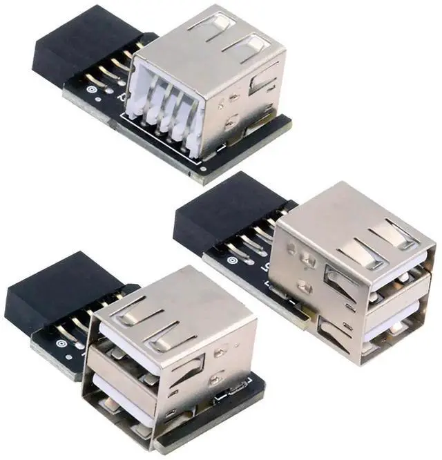 Alt view image 2 of 7 - 3pcs/set 9Pin/10Pin Motherboard Front Panel Header Female to Dual USB 2.0 Female Adapter Vertical Angled Type 90 Degree