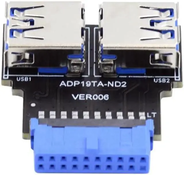 Alt view image 2 of 7 - Dual USB 3.0 A Type Female to Motherboard 20/19 Pin Box Header Slot Adapter 5Gbps Horizontal Type PCBA