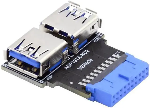 Main image of Dual USB 3.0 A Type Female to Motherboard 20/19 Pin Box Header Slot Adapter 5Gbps Horizontal Type PCBA