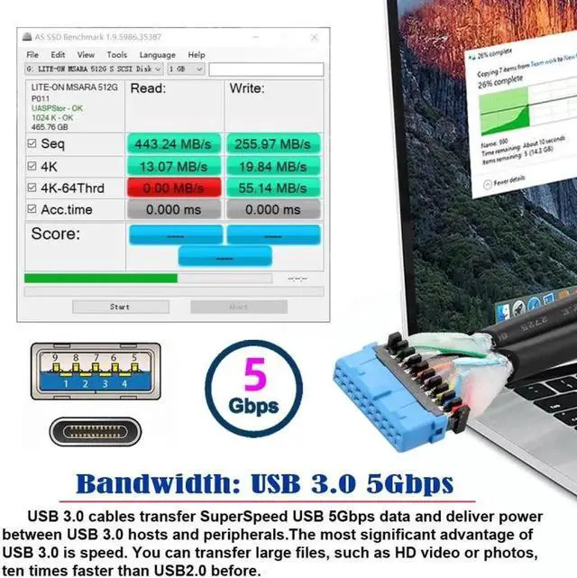 Alt view image 2 of 7 - USB3.0 Motherboard 19/20Pin to USB-C Type-C & USB 3.0 Dual Ports Female PCI-E Back Panel 5Gbps Cable