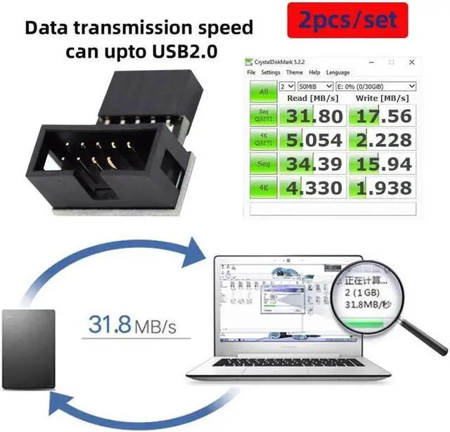 Alt view image 2 of 7 - 1set Down & Up Angled USB 2.0 10Pin 9Pin Header Male to Female Extension Adapter 90 Degree for Motherboard