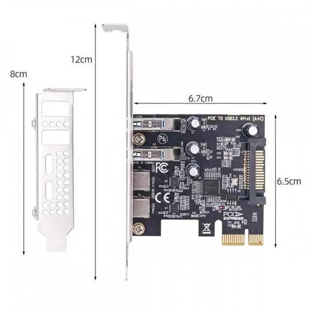 Alt view image 6 of 7 - USB3.1 Gen1 5Gbps Dual Type-A & Type-C USB-C Female to PCI-E Express 1x Card Adapter uPD720201 with Low Profile Bracket
