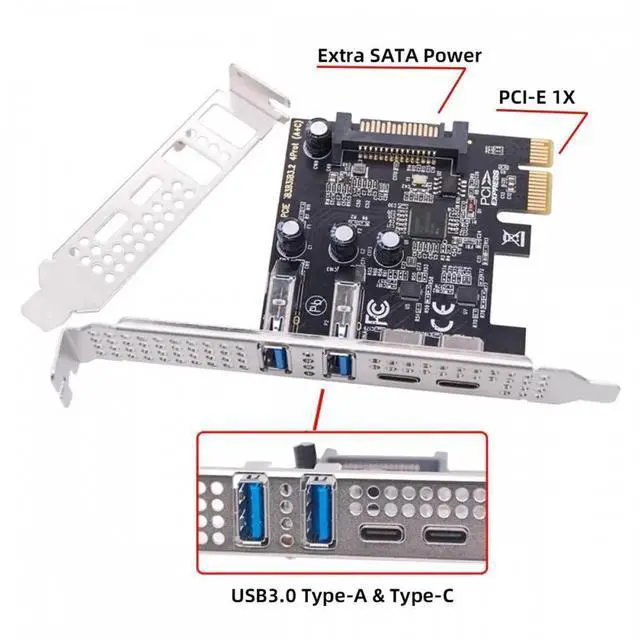 Alt view image 5 of 7 - USB3.1 Gen1 5Gbps Dual Type-A & Type-C USB-C Female to PCI-E Express 1x Card Adapter uPD720201 with Low Profile Bracket