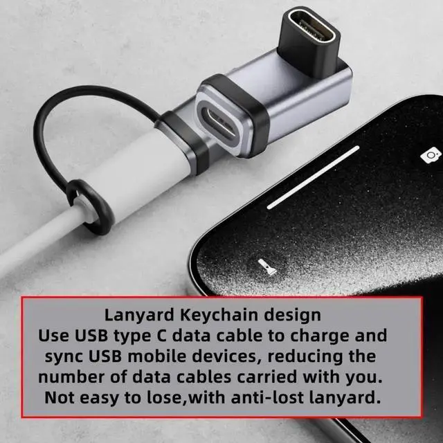 Alt view image 7 of 7 - Cable 90 Degree Angled USB5.0 80Gbps Female to Female Extension Adapter with Lanyard Keychain 240W 16K 8K 5K Compatible with USB4.0 Thunderbolt3/4/5