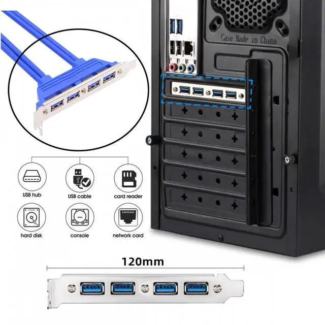 Alt view image 6 of 7 - Internal Four Ports USB 3.0 Female Mount Panel to Motherboard 20pin Baffle Cable with PCI Bracket 50cm