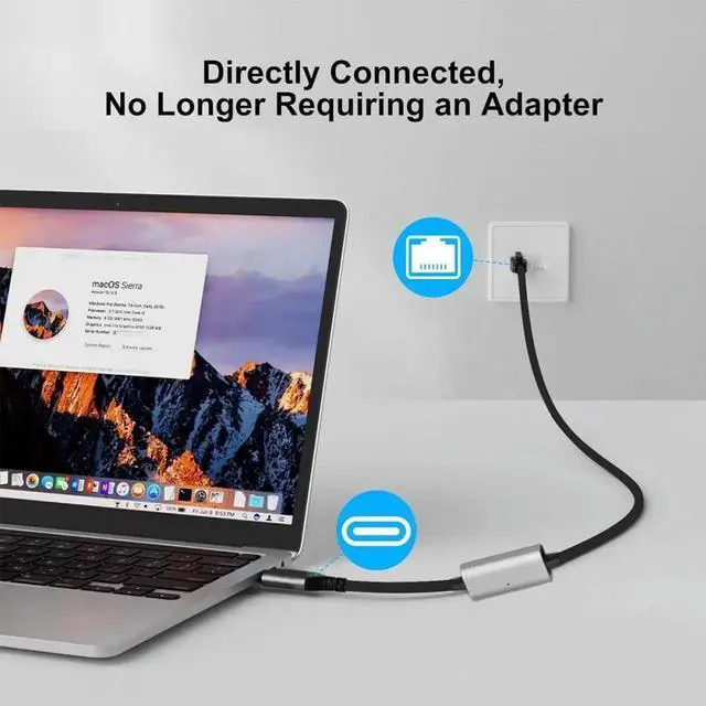 Alt view image 6 of 6 - USB-C to Ethernet Cable USB Type-C to RJ45 Male Cord Directly Connected 1000Mbps Gigabit LAN Network Compatible with Thunderbolt3