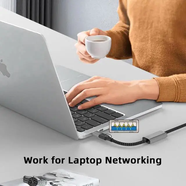 Alt view image 2 of 7 - Combo USB Type-A & Type-C USB-C to Ethernet Cable URJ45 Male Cord Directly Connected 1000Mbps Gigabit LAN Network