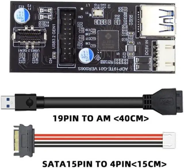 Alt view image 2 of 7 - Single 19/20Pin Header to USB 3.0 20Pin & Type-E Dual Ports Female PCBA Type Adapter Splitter HUB 5Gbps
