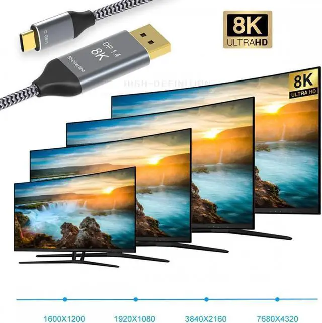 Alt view image 3 of 6 - Reversible DisplayPort DP Source to USB 3.1 Type C USB-C Displays Male 8K HDTV Cable for Laptop Monitor 1.8m