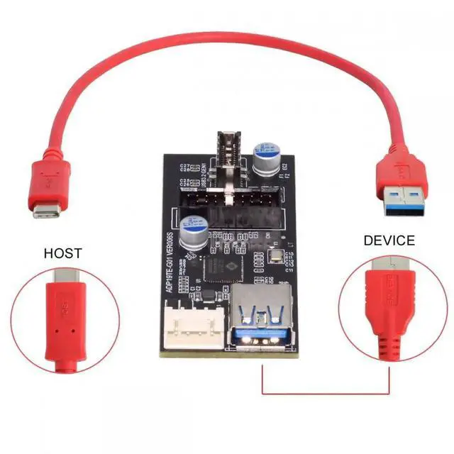 Alt view image 5 of 7 - Type-C USB-C & 19/20Pin Header to USB 3.0 20Pin & Type-E Dual Ports Female PCBA Type Adapter Splitter HUB 5Gbps