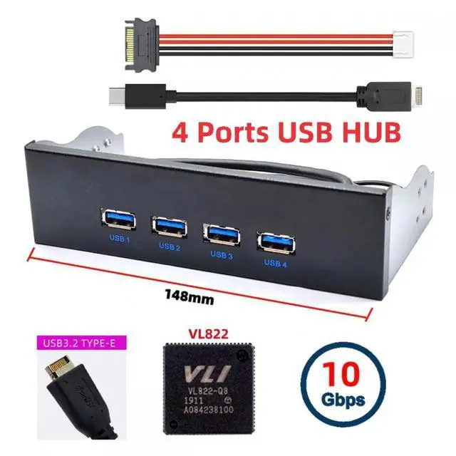Alt view image 4 of 7 - Cable 10Gbps USB 3.1 Type-A HUB 4 Ports Front Panel to Motherboard Type-E Connector Cable 10Gbps for 5.25" CD-ROM Bay Tray