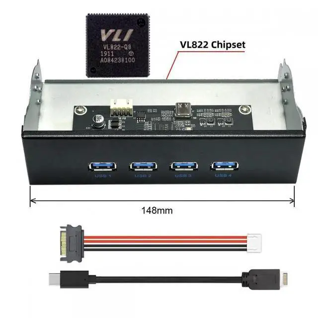 Main image of Cable 10Gbps USB 3.1 Type-A HUB 4 Ports Front Panel to Motherboard Type-E Connector Cable 10Gbps for 5.25" CD-ROM Bay Tray