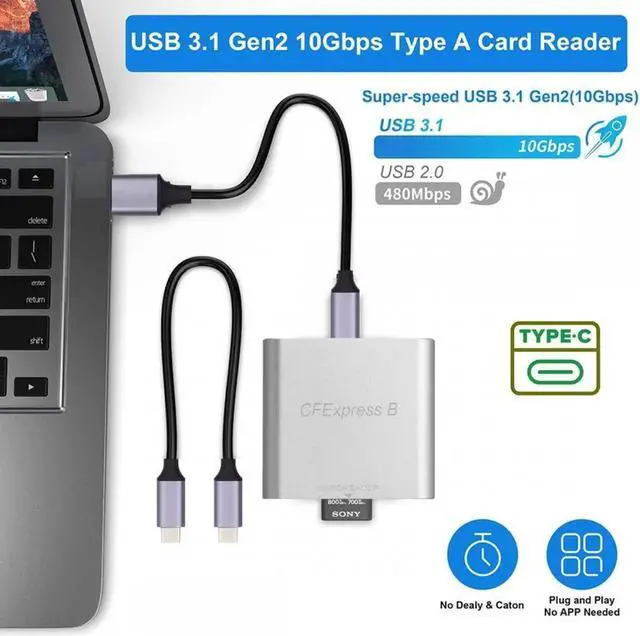 Alt view image 4 of 7 - USB3.1 Type-C USB3.0 Type-A to CF Express Extension Card Reader CFE Type-B Support R5 Z6 Z7 CFB Memory Card