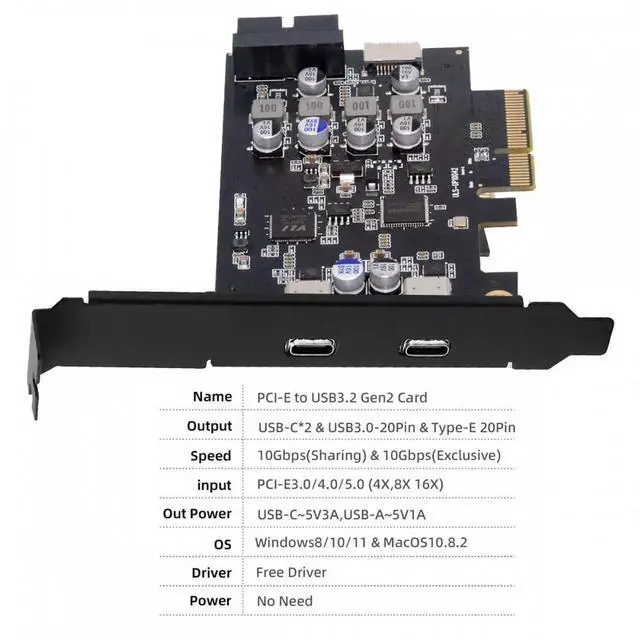 Alt view image 2 of 7 - 10Gbps Type-E USB 3.1 Front Panel Socket & USB3.0 19Pin/20Pin & Dual Type-C USB-C to PCI-E Express Card Adapter ASM3142 VL822
