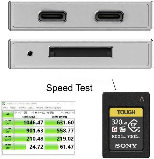 Alt view image 3 of 7 - USB3.1 Type-C USB3.0-A to CF Express Extension Card Reader for CFE Type-A Support CFA Memory Card