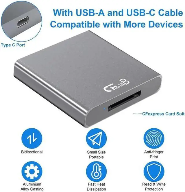Alt view image 6 of 7 - USB3.1 Type-C USB3.0-A to CF Express Extension Card Reader for CFE Type-B Support R5 Z6 Z7 CFB Memory Card
