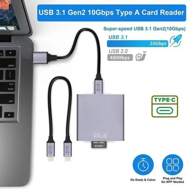 Alt view image 2 of 7 - USB3.1 Type-C USB3.0-A to CF Express Extension Card Reader for CFE Type-B Support R5 Z6 Z7 CFB Memory Card