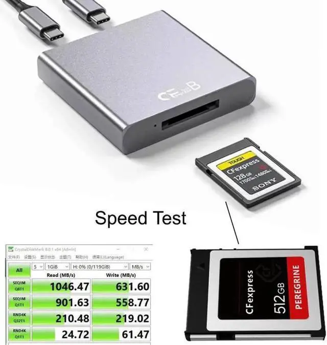 Alt view image 7 of 7 - USB3.1 Type-C USB3.0-A to CF Express Extension Card Reader for CFE Type-B Support R5 Z6 Z7 CFB Memory Card