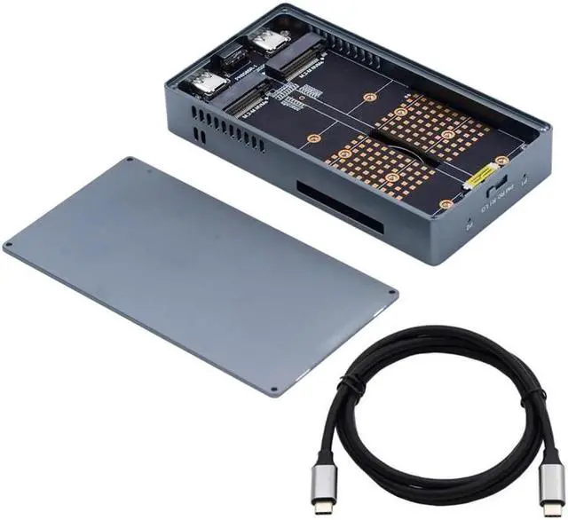 Alt view image 4 of 7 - Dual NVME M.2 NGFF M-Key to USB-C Type-C Raid0 Raid1 JBOD Big Enclosure 20Gbps with Fan Raid0 Hyper Adapter