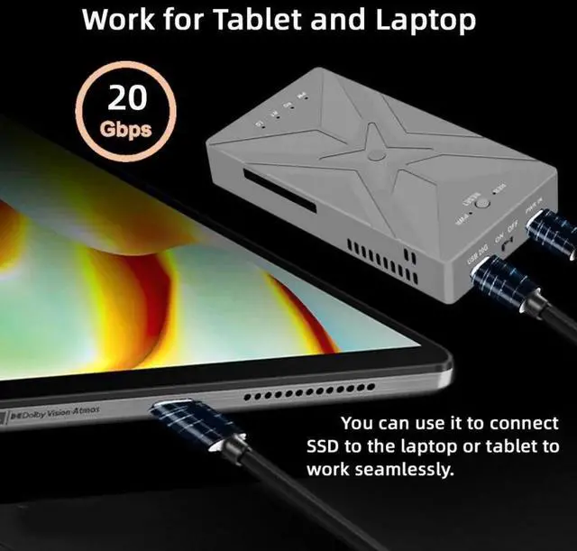 Alt view image 3 of 7 - Dual NVME M.2 NGFF M-Key to USB-C Type-C Raid0 Raid1 JBOD Big Enclosure 20Gbps with Fan Raid0 Hyper Adapter