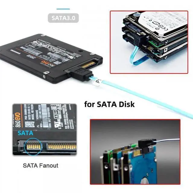 Alt view image 7 of 7 - Chenyang 4pcs/lot 90 Degree Angled Type Internal 4-SATA Host to 4SATA 7pin Target Disk 6Gbps Data Server Cable 25cm
