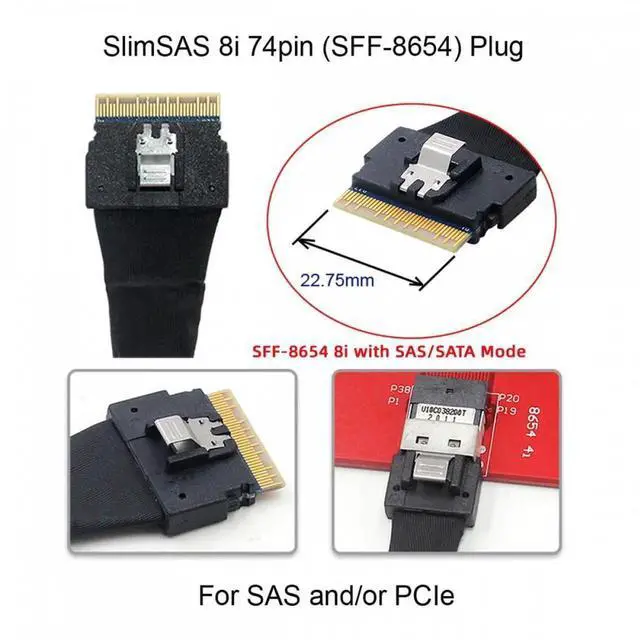 Alt view image 4 of 7 - 50CM Slimline SAS 4.0 SFF-8654 8i 74pin Host Raid to 8 SATA 7pin Target Hard Disk Fanout Raid Cable 1-to-8 Splitter