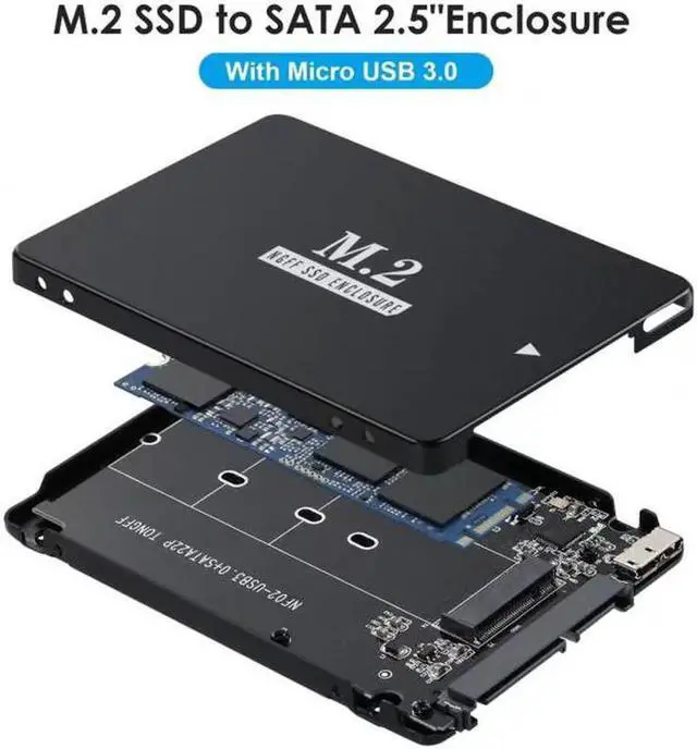 Alt view image 6 of 7 - SA-018 NGFF B+M Key M.2 SSD Card to 2.5inch SATA Micro USB 3.0 Combo HDD Disk Drive Enclosure