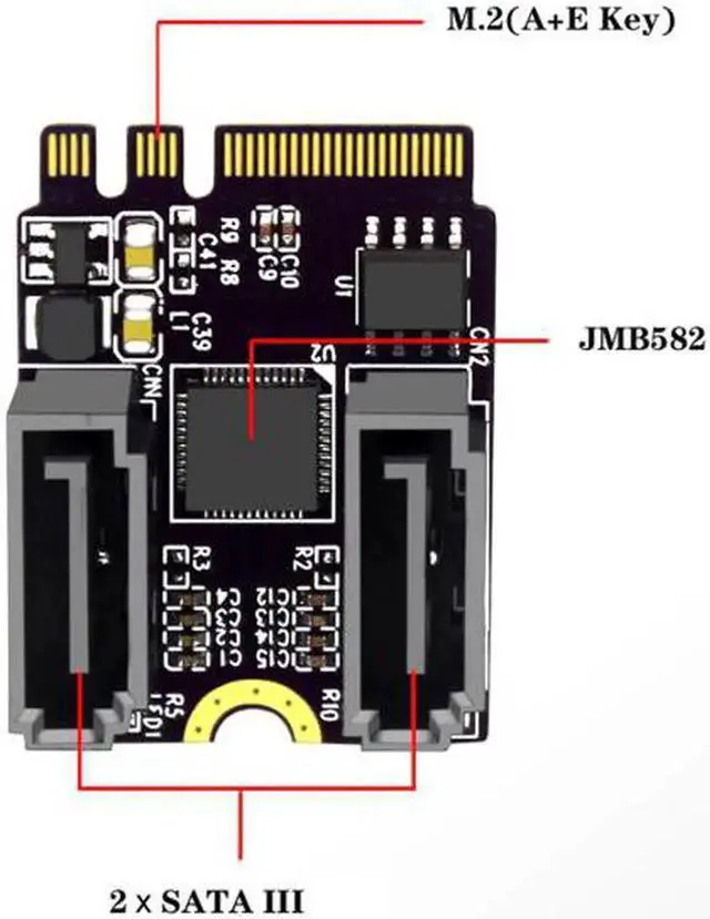 Main image of SA-034 NGFF Key A+E PCI Express to SATA 3.0 6Gbps Dual Ports Adapter Converter Hard Drive Extension Card JMB582 2230
